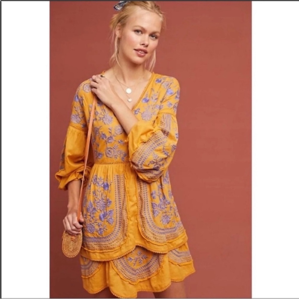 Anthropologie Meadow Rue Lisette Embroidered Dress XS